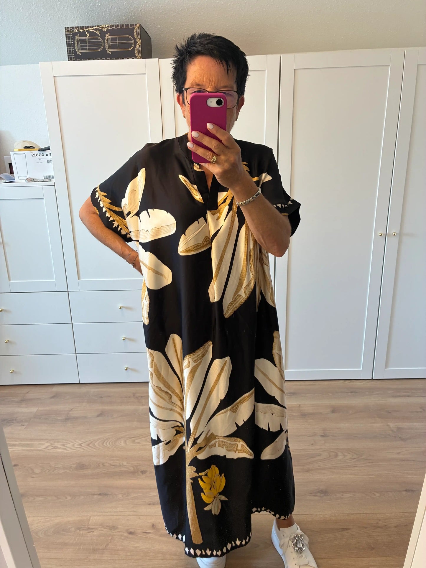 Midikleid "Blumen" Schwarz