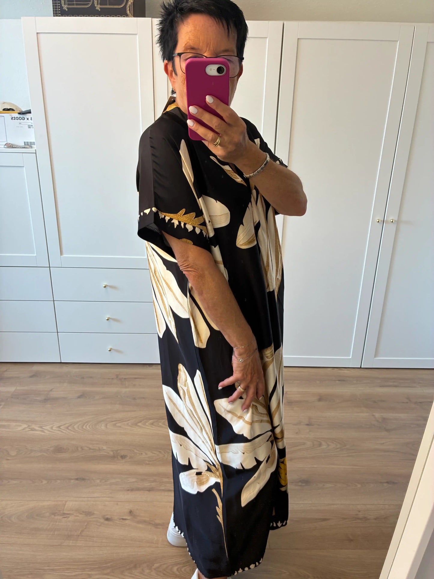 Midikleid "Blumen" Schwarz