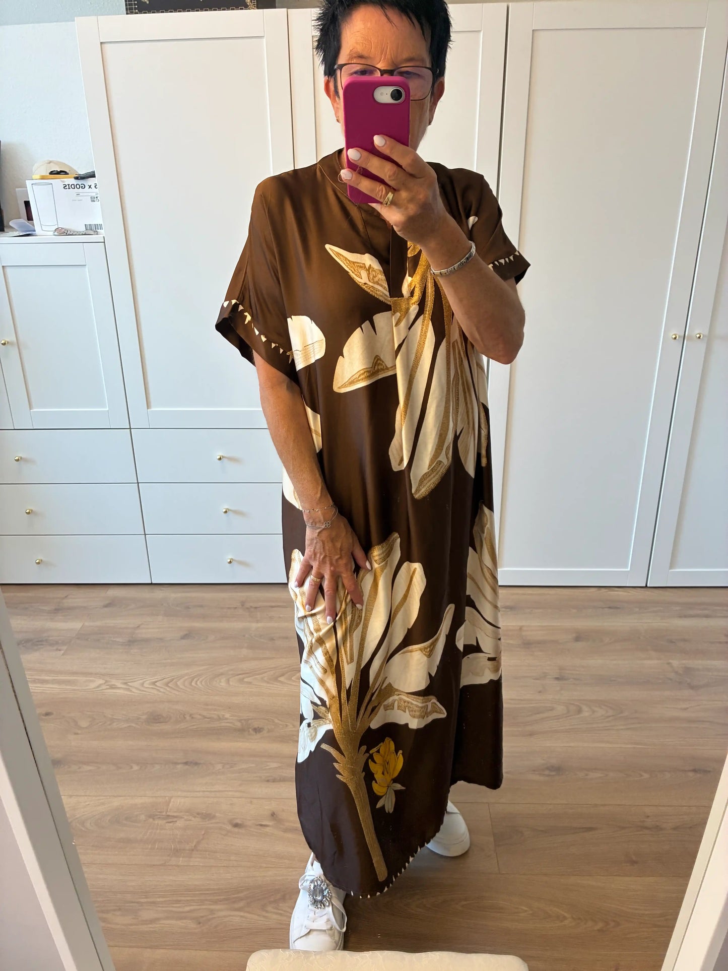Midikleid "Blumen" Schokobraun