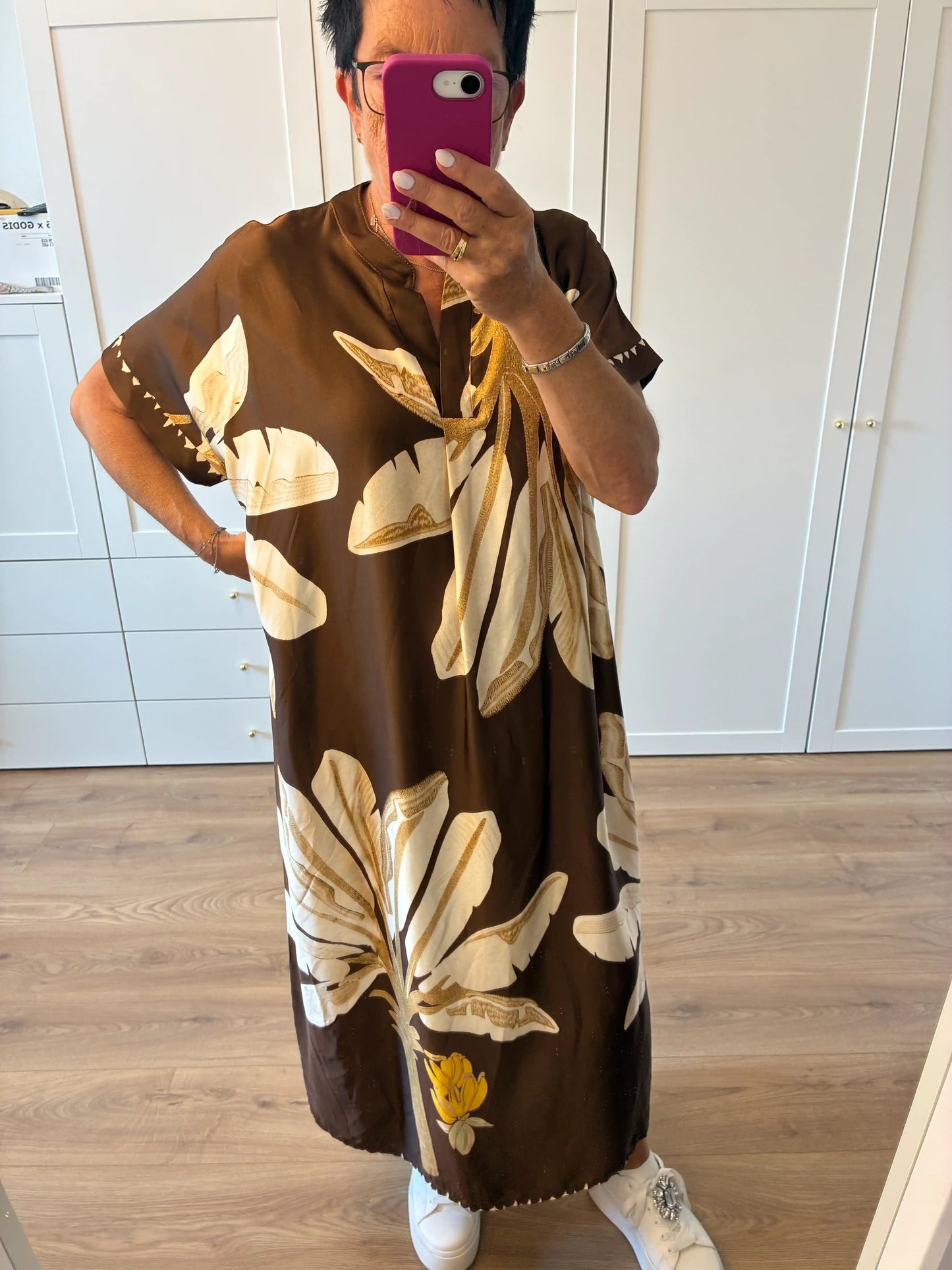 Midikleid "Blumen" Schokobraun