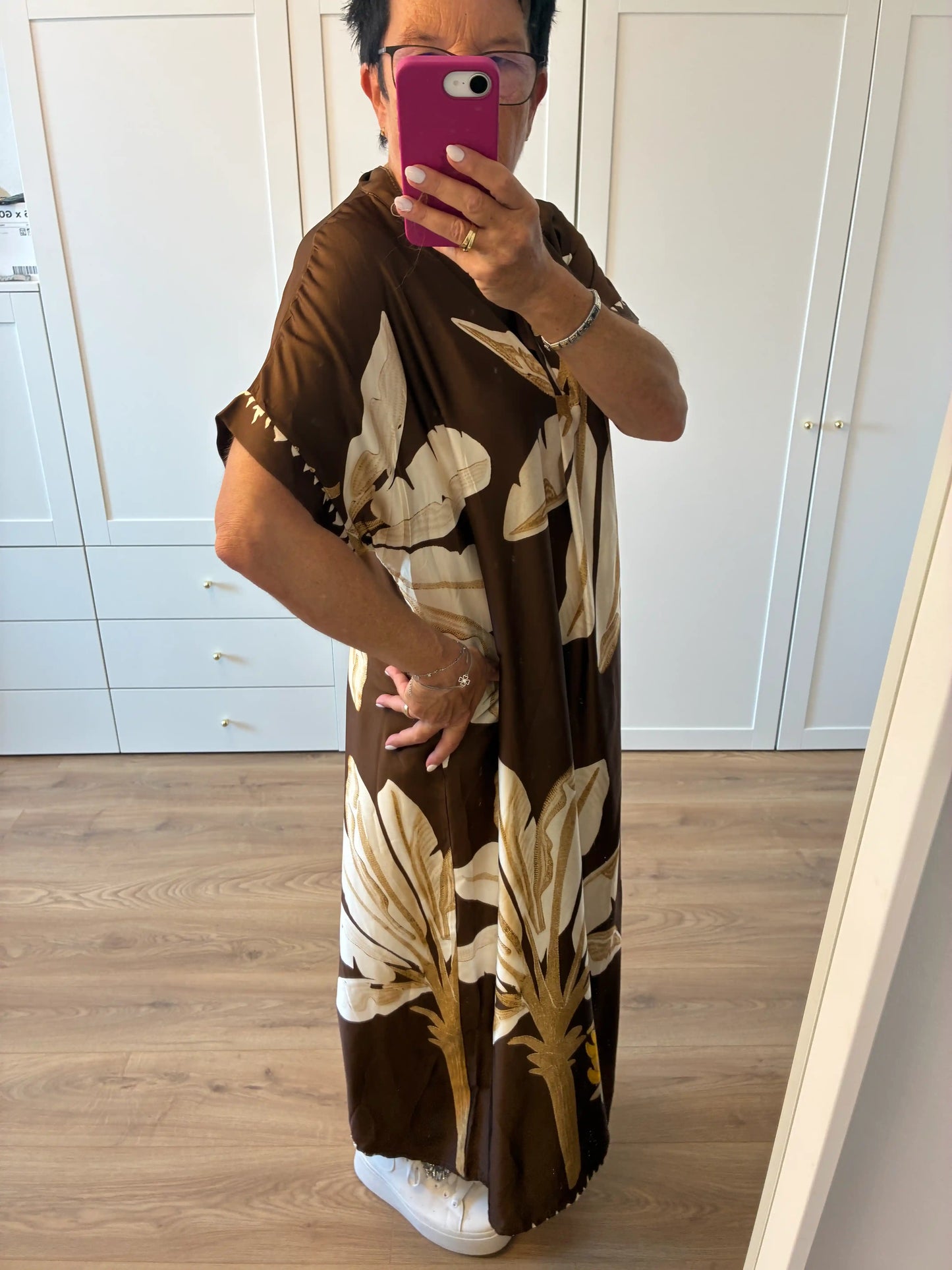 Midikleid "Blumen" Schokobraun