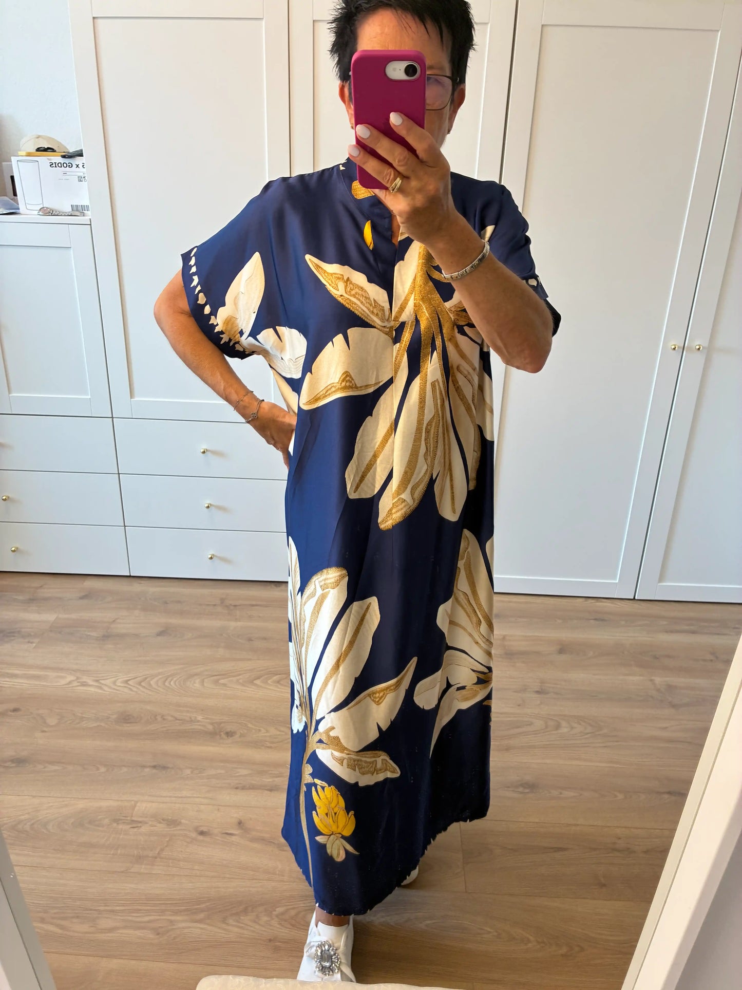 Midikleid "Blumen" Dunkelblau