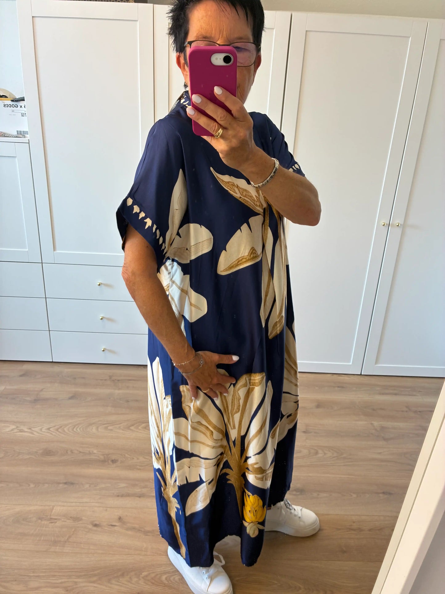 Midikleid "Blumen" Dunkelblau