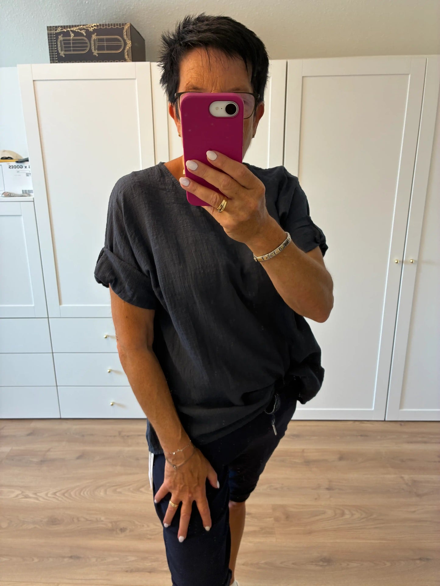 Shirt "Linooptik" Dunkelblau