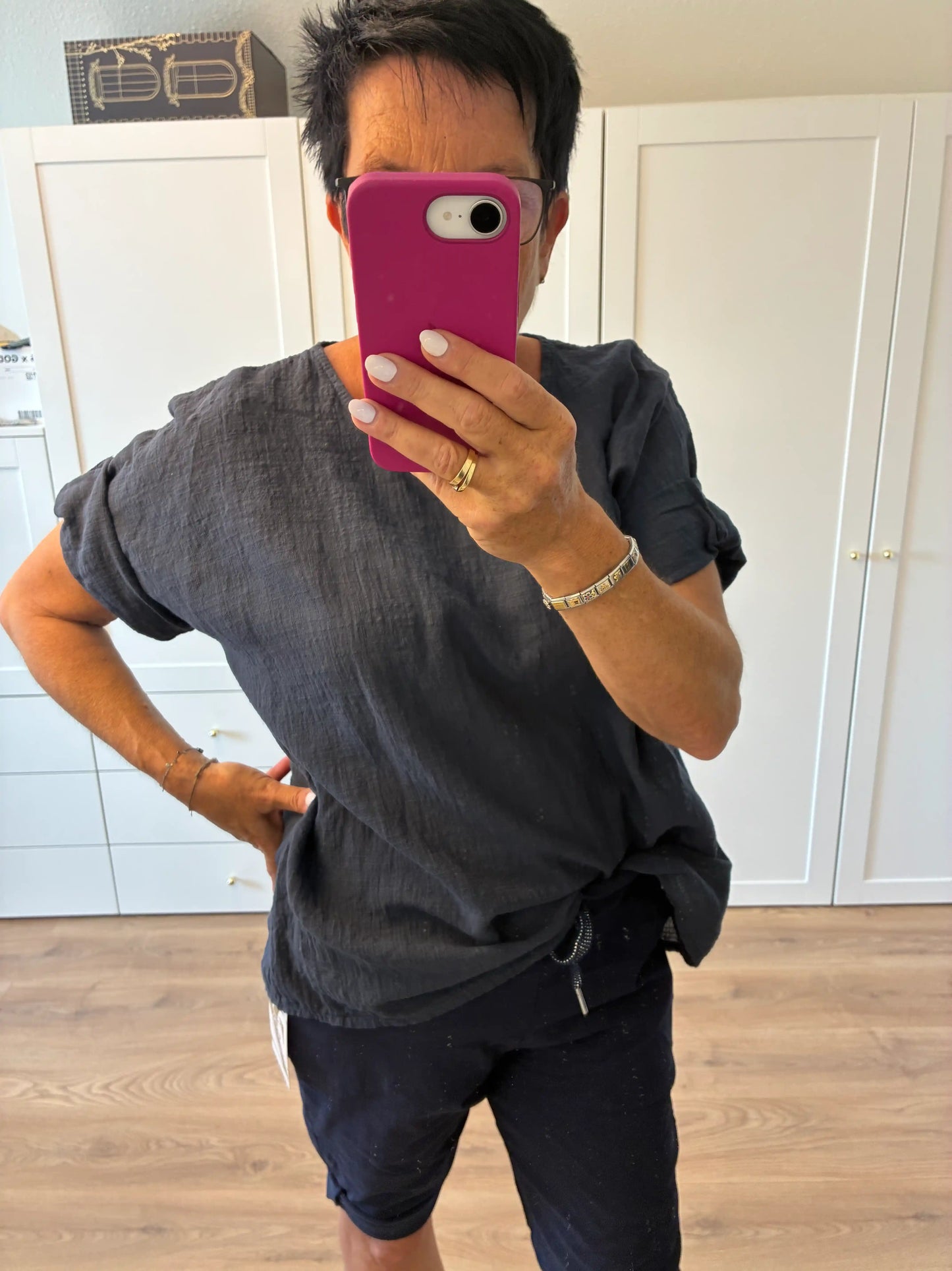 Shirt "Linooptik" Dunkelblau