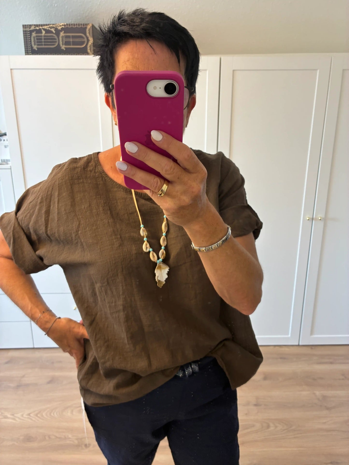 Shirt "Linooptik" Schokobraun