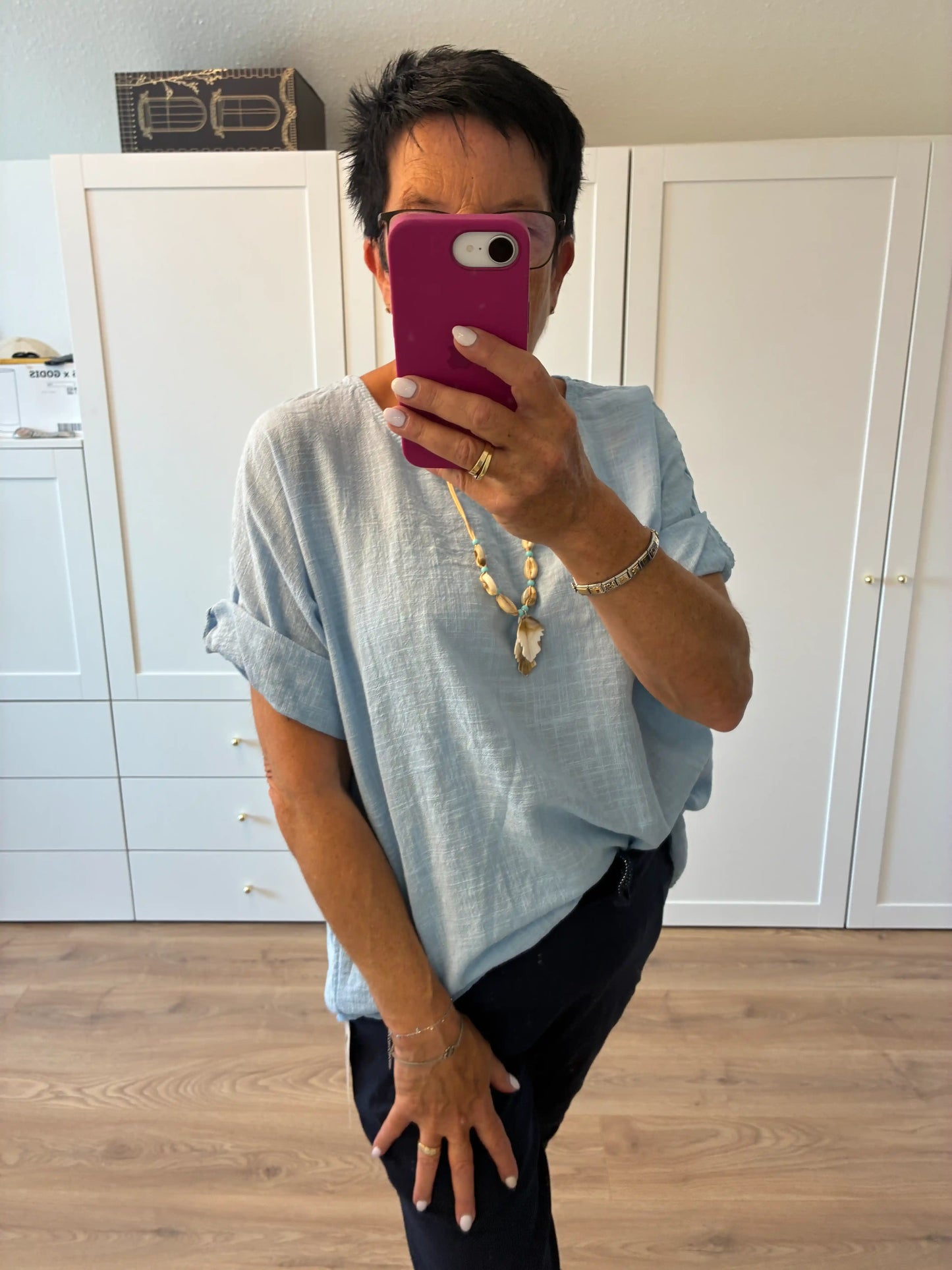 Shirt "Linooptik" Hellblau