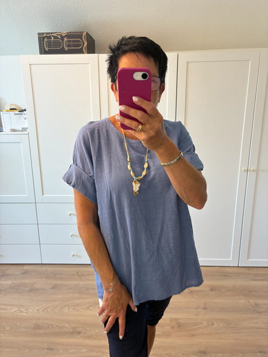 Shirt "Linooptik" Mittelblau
