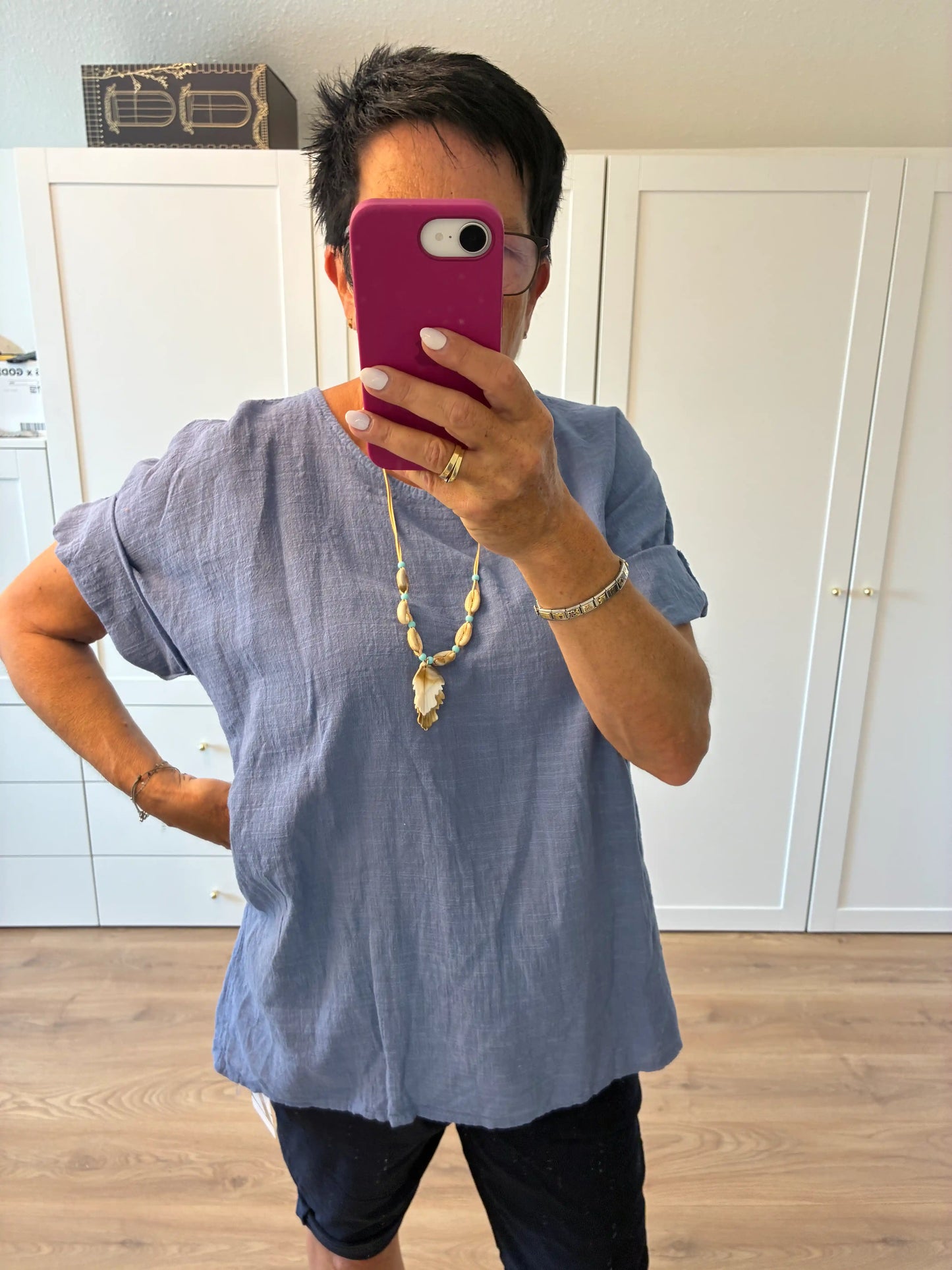 Shirt "Linooptik" Mittelblau