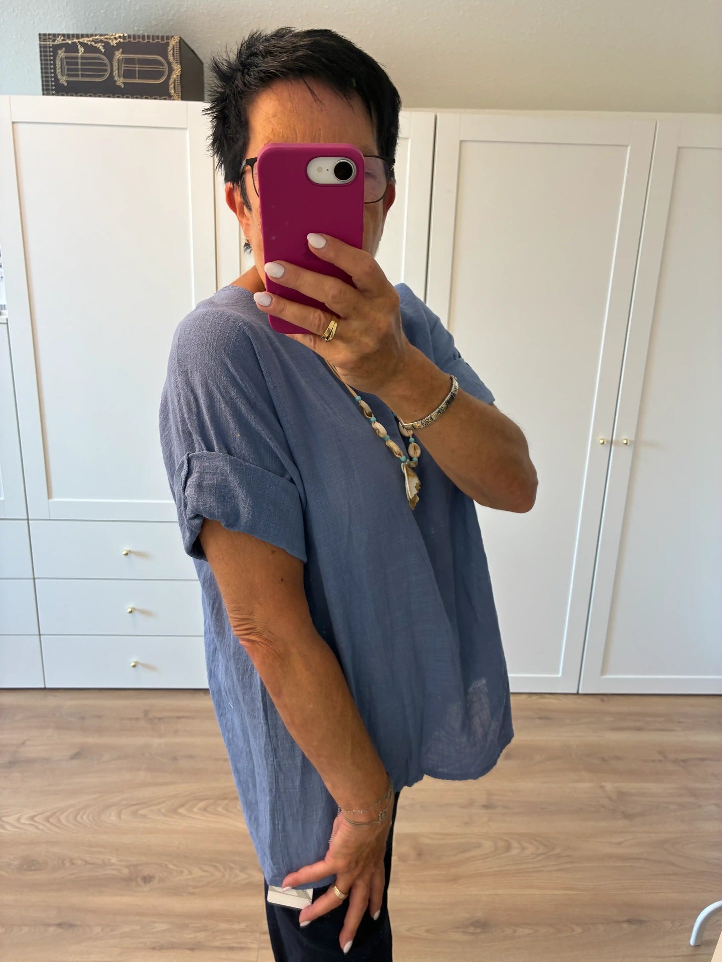 Shirt "Linooptik" Mittelblau