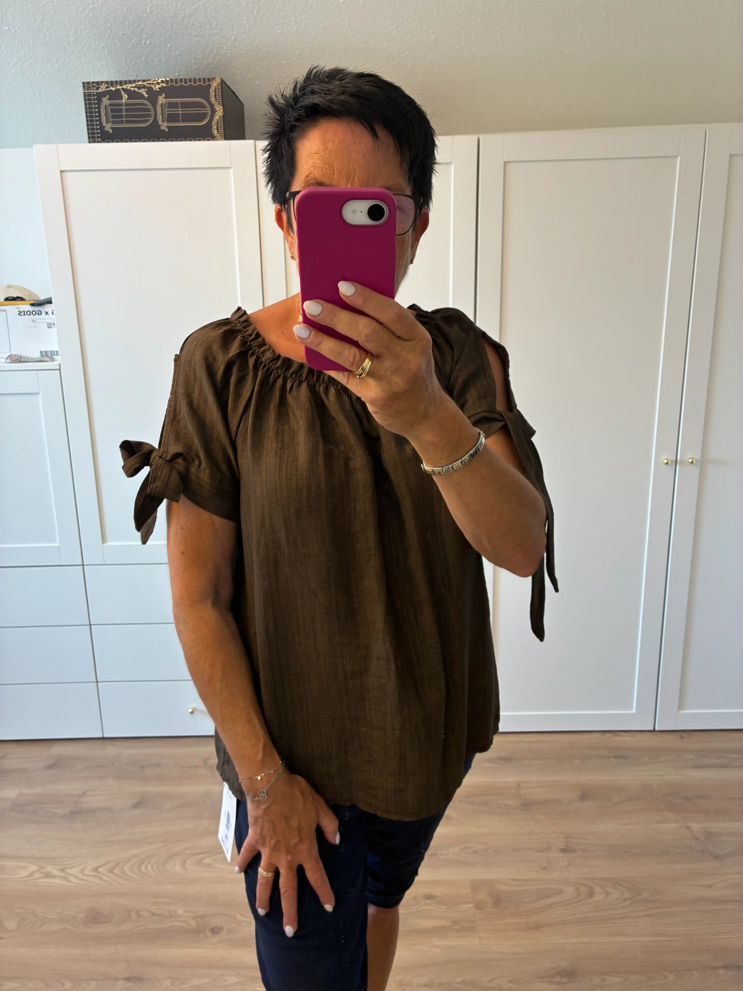 Off-Shoulder Bluse "Meliert" Schokobraun