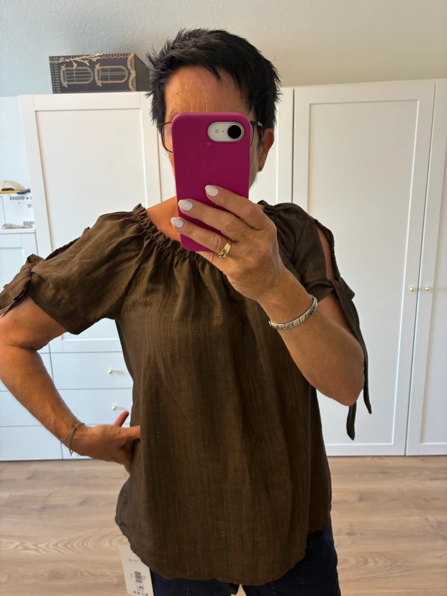 Off-Shoulder Bluse "Meliert" Schokobraun