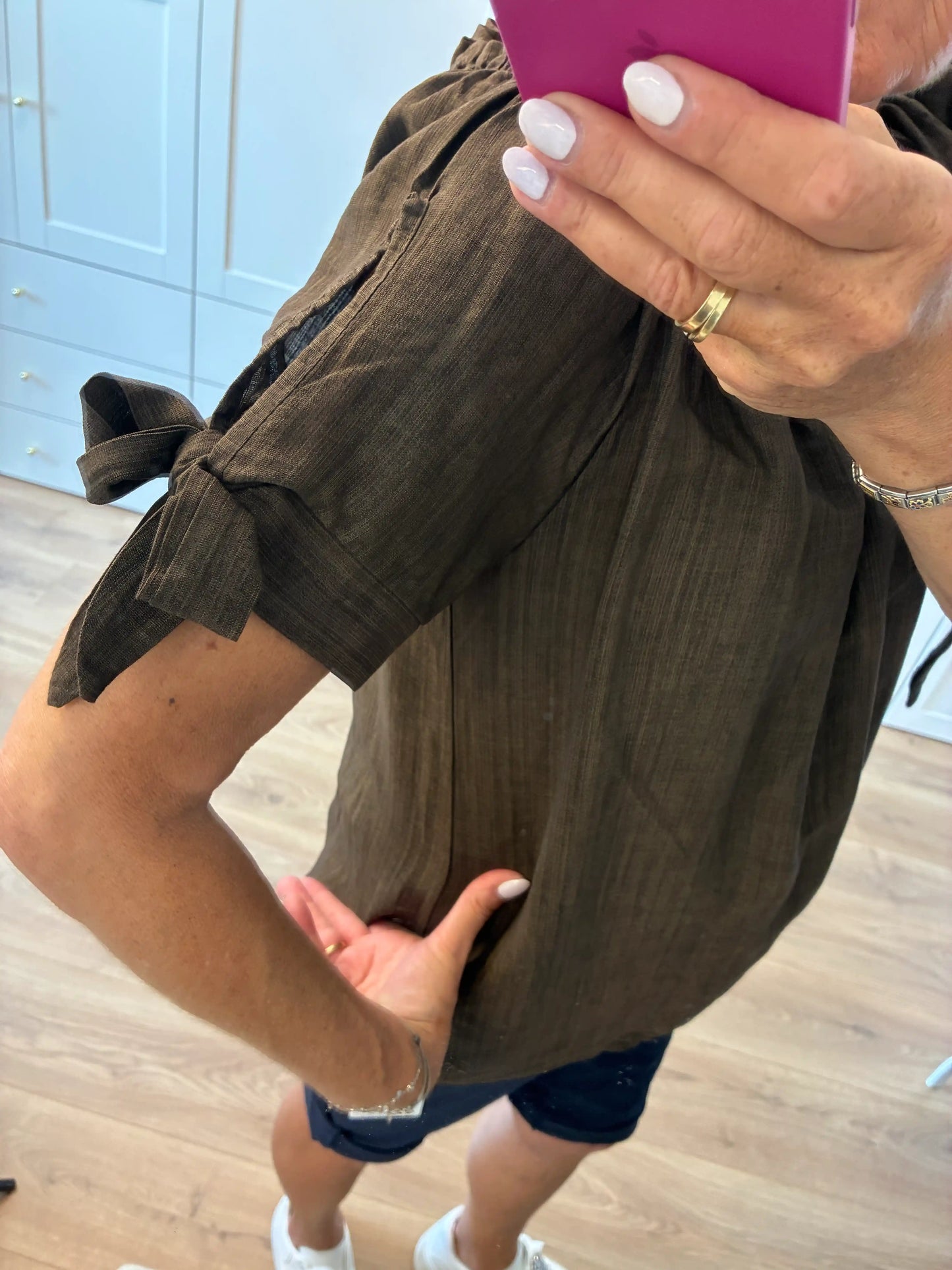 Off-Shoulder Bluse "Meliert" Schokobraun