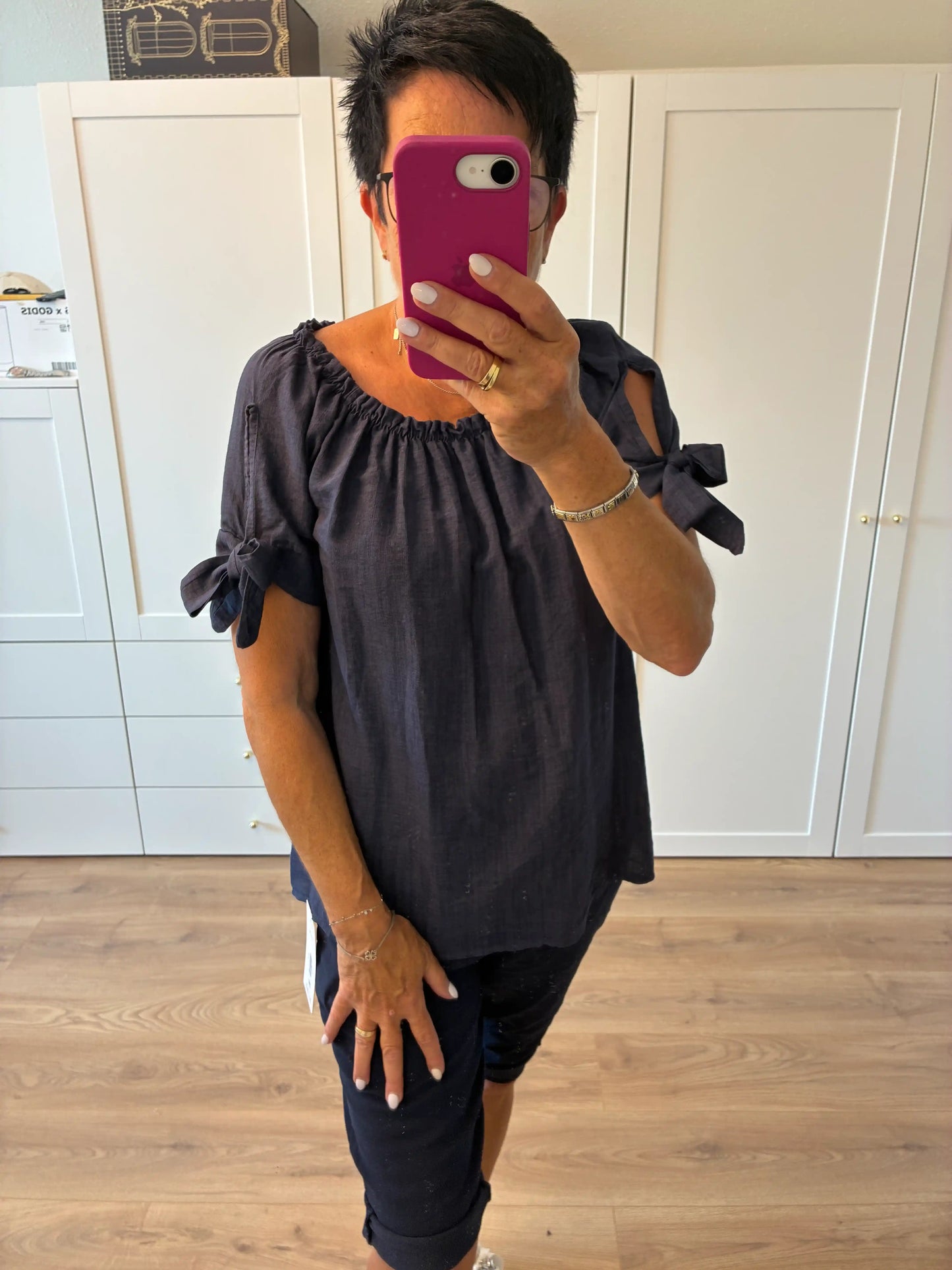 Off-Shoulder Bluse "Meliert" Dunkelblau