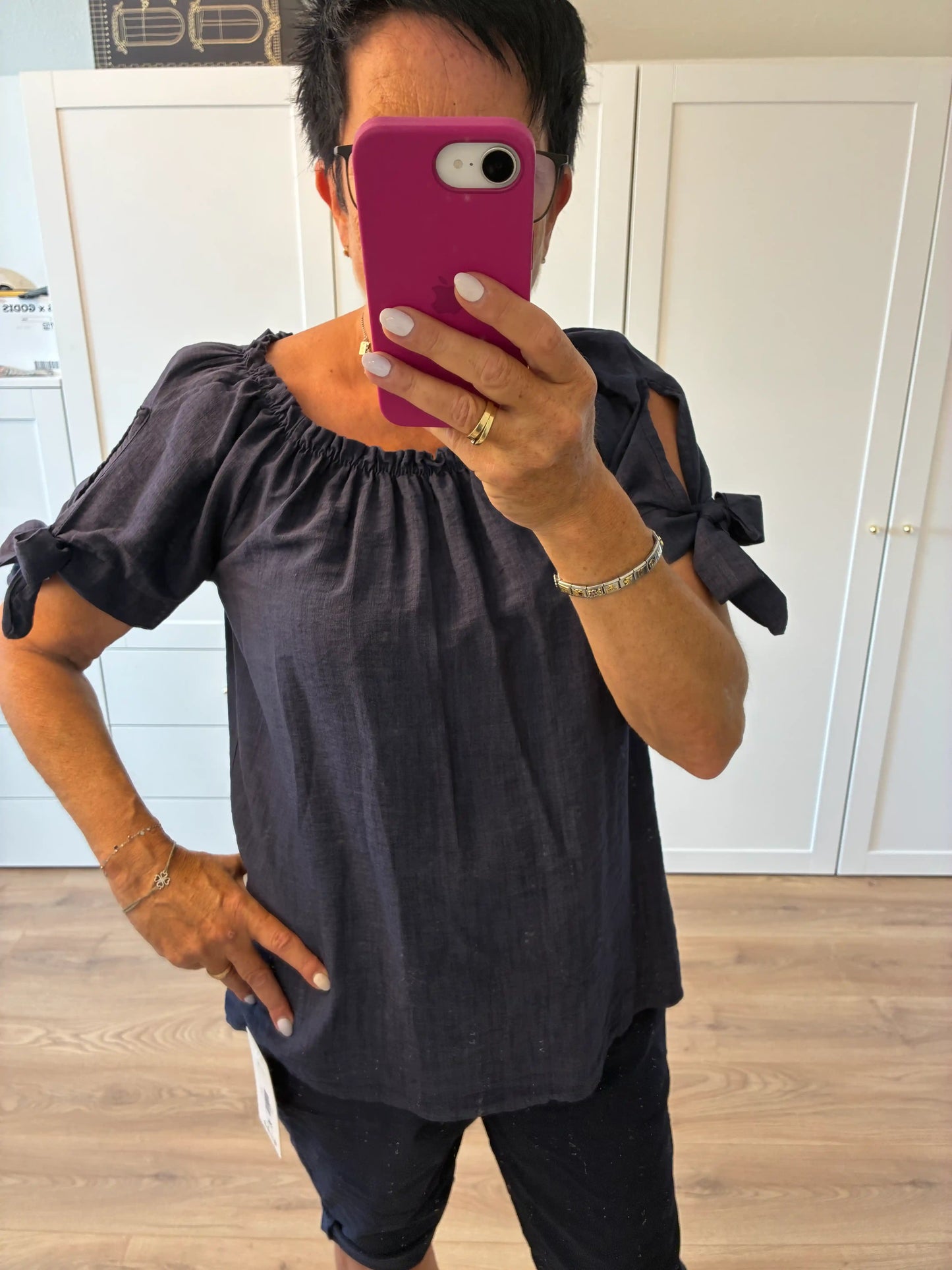 Off-Shoulder Bluse "Meliert" Dunkelblau