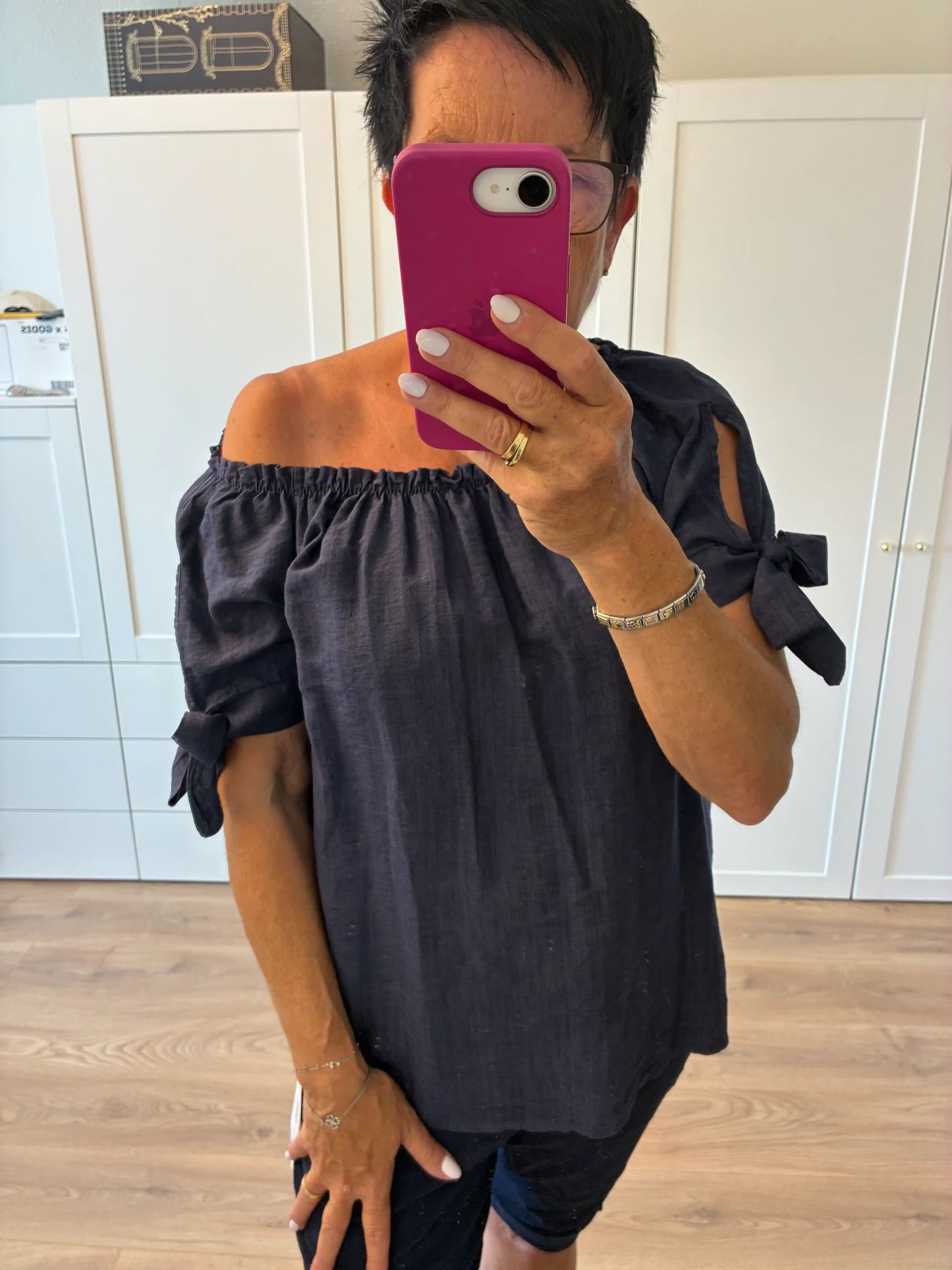 Off-Shoulder Bluse "Meliert" Dunkelblau