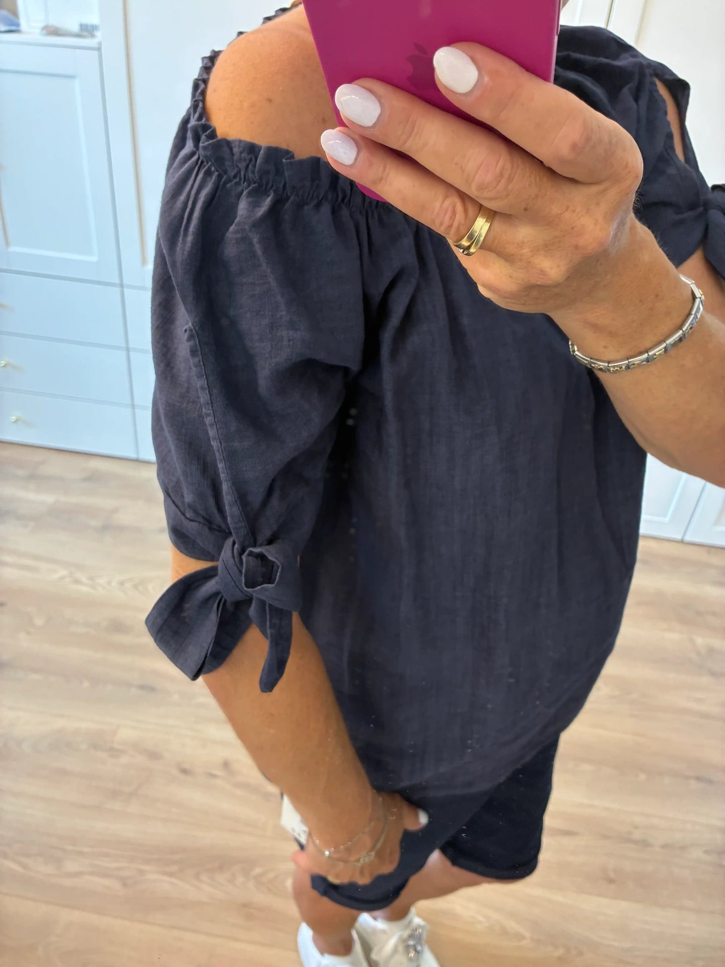 Off-Shoulder Bluse "Meliert" Dunkelblau