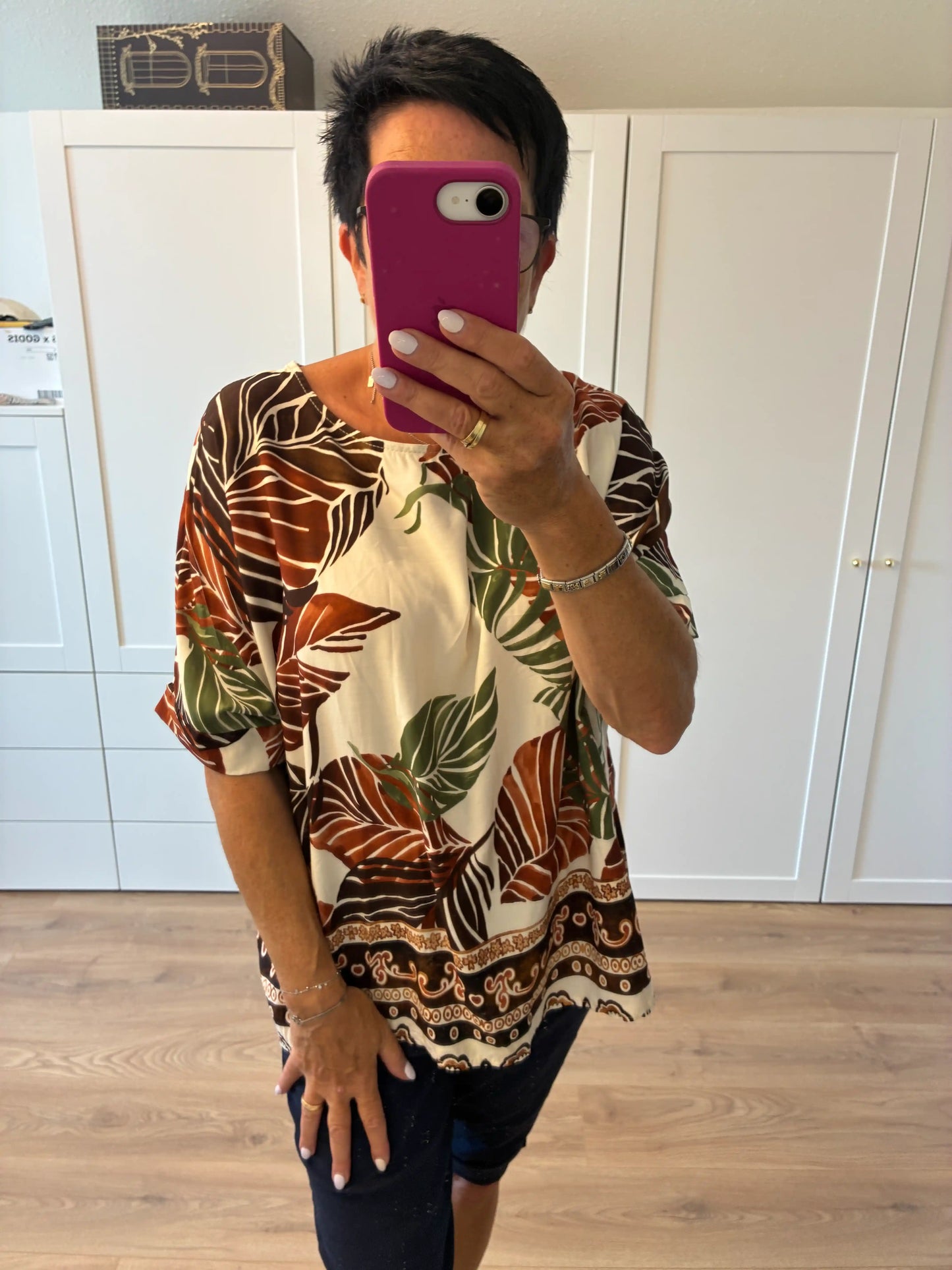 Blusenshirt "Leafs" Braun
