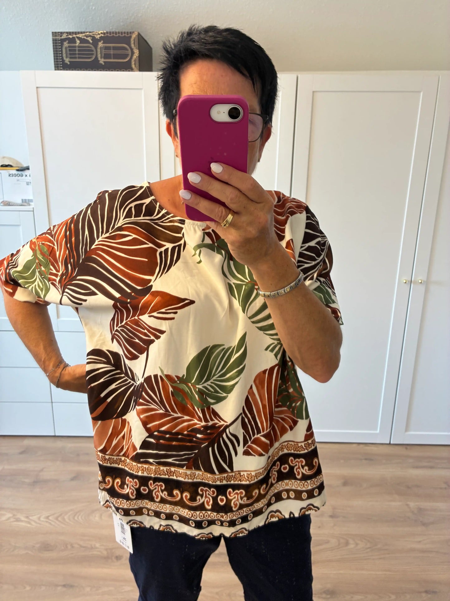 Blusenshirt "Leafs" Braun