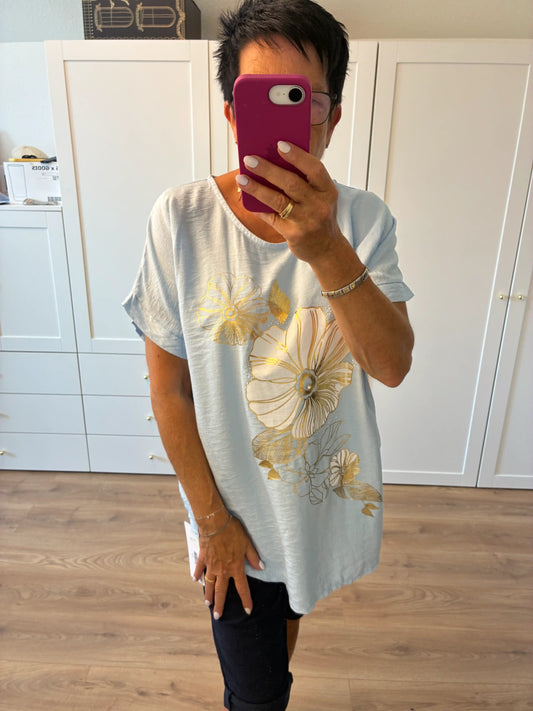 Shirt "Goldblume" Hellblau
