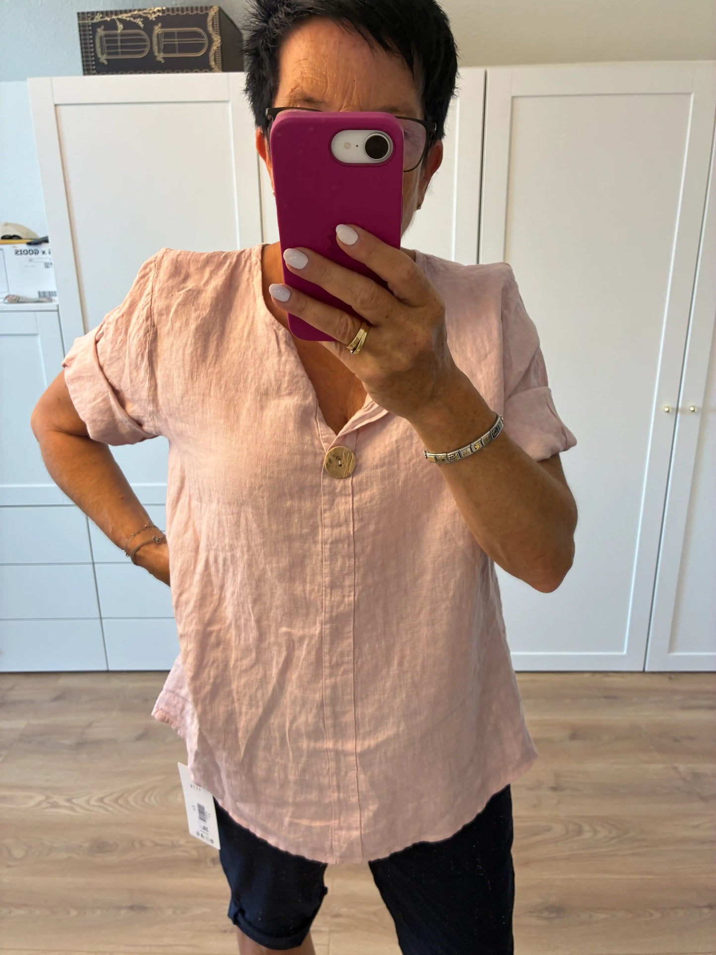 Leinenbluse "Holzknopf" Rosa