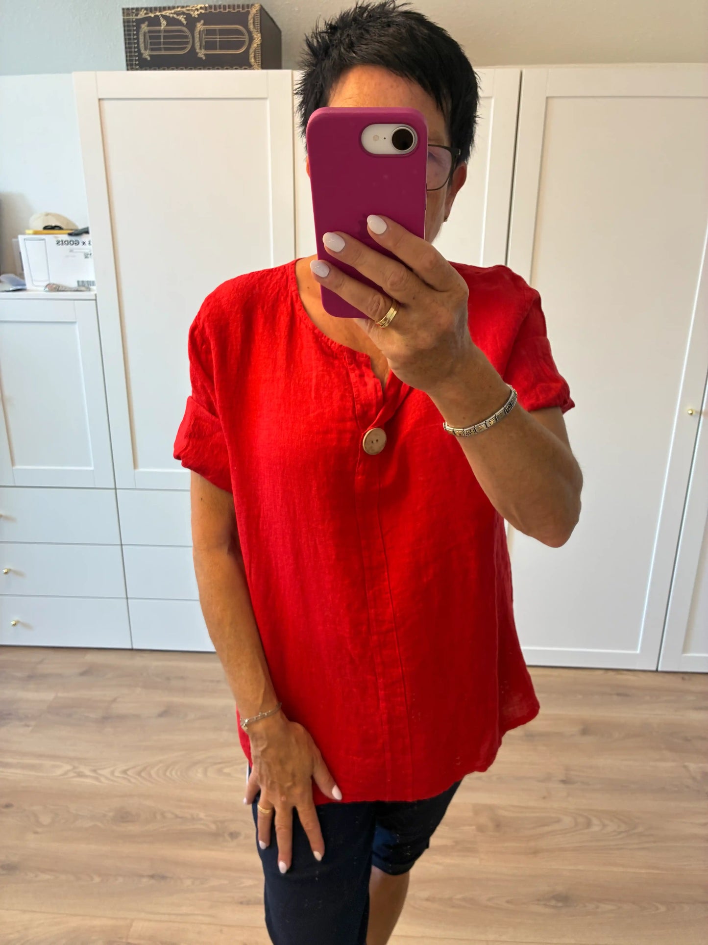 Leinenbluse "Holzknopf" Rot
