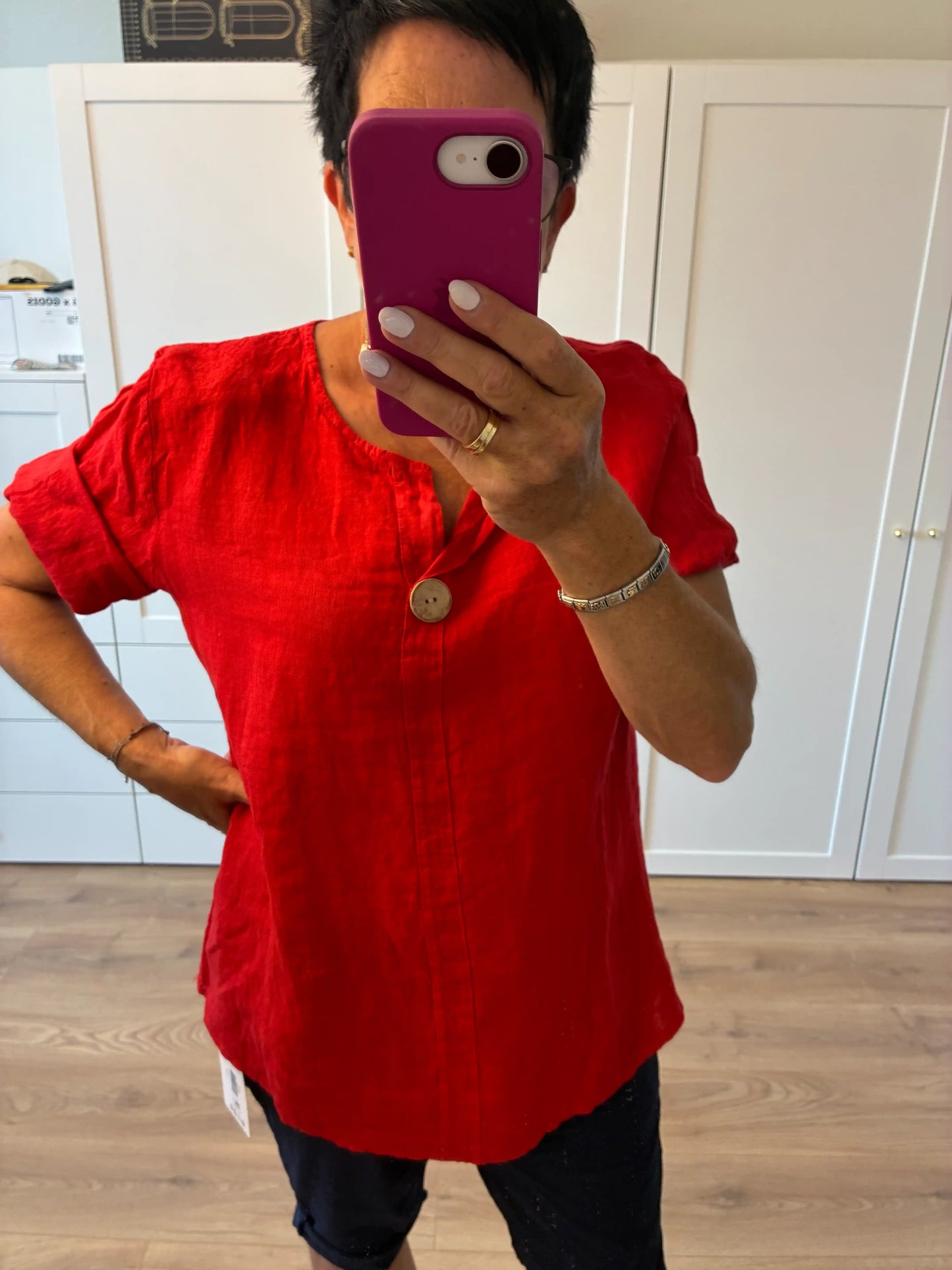 Leinenbluse "Holzknopf" Rot