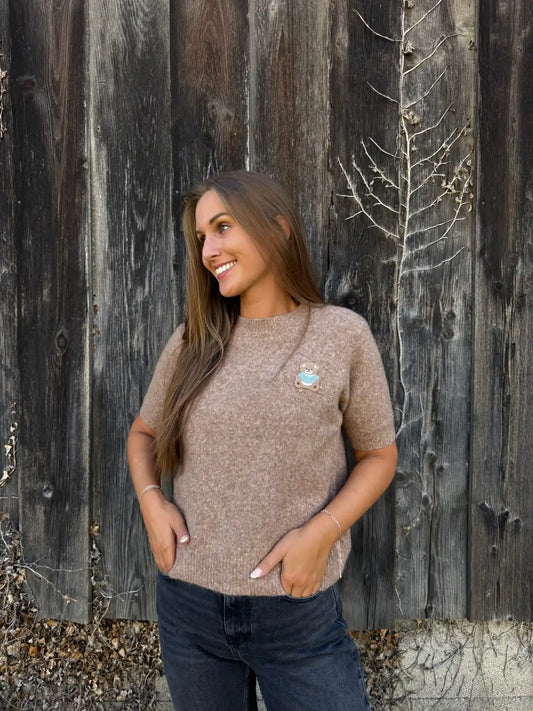 Kurzarmpullover "Teddybear" Taupe