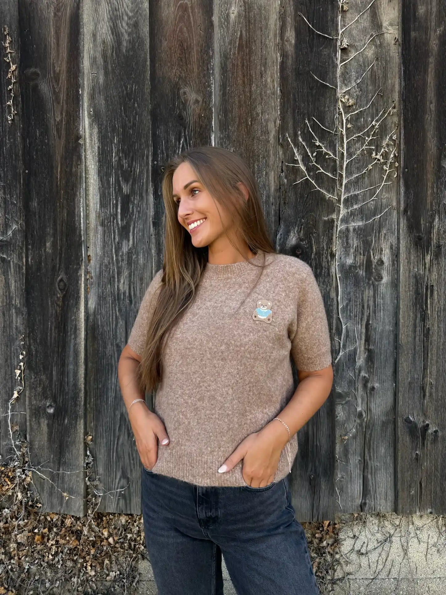 Kurzarmpullover "Teddybear" Taupe