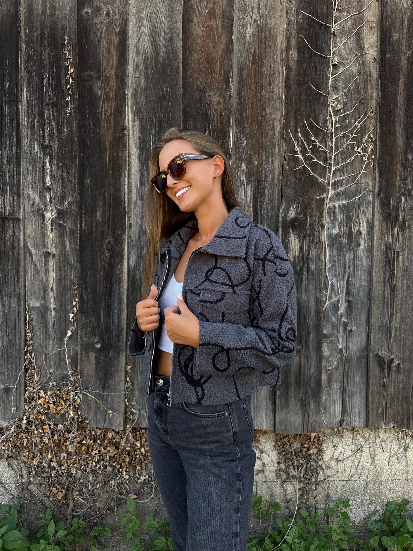 Teddyjacke "Structure" Grau