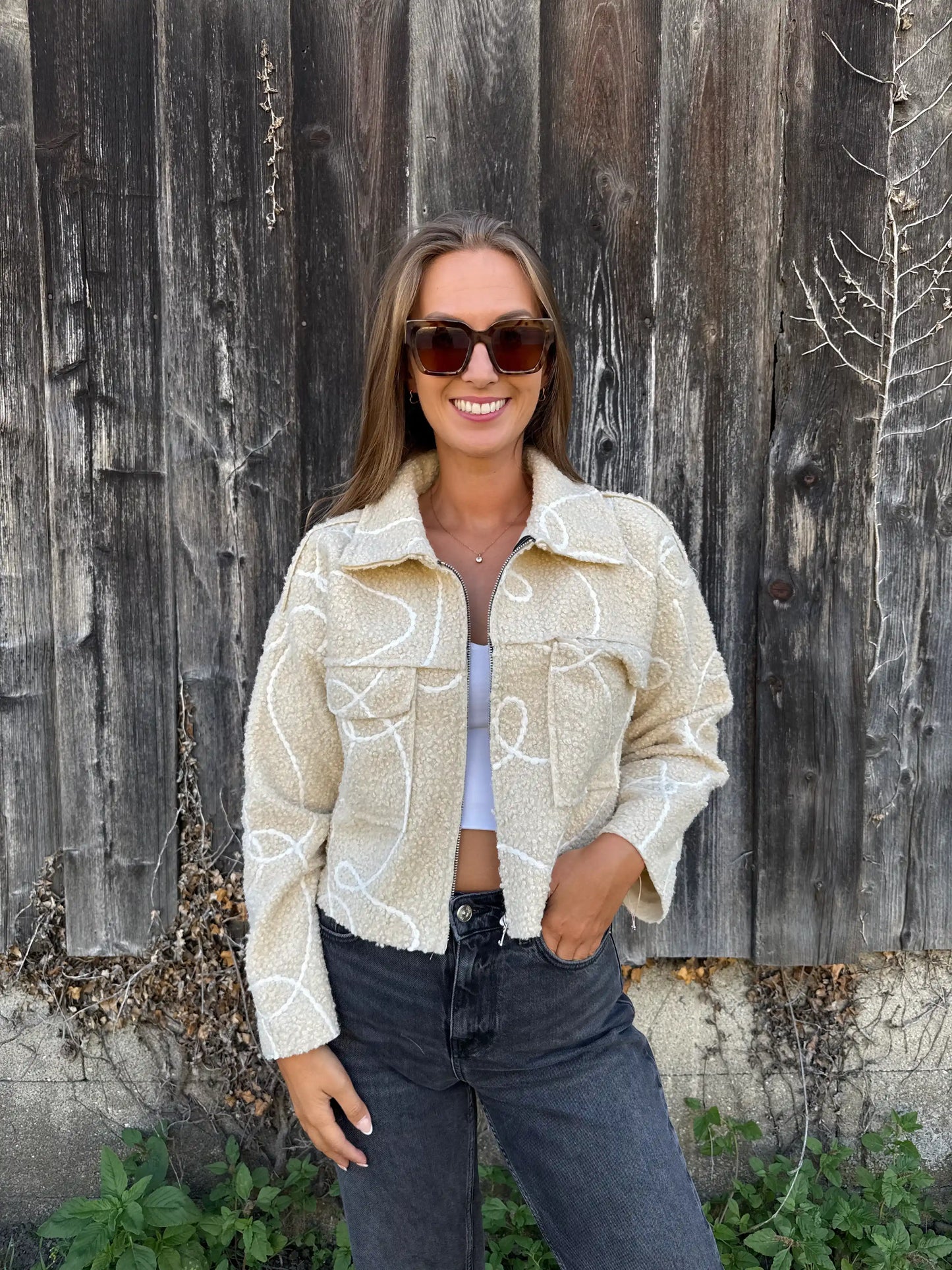 Teddyjacke "Structure" Beige