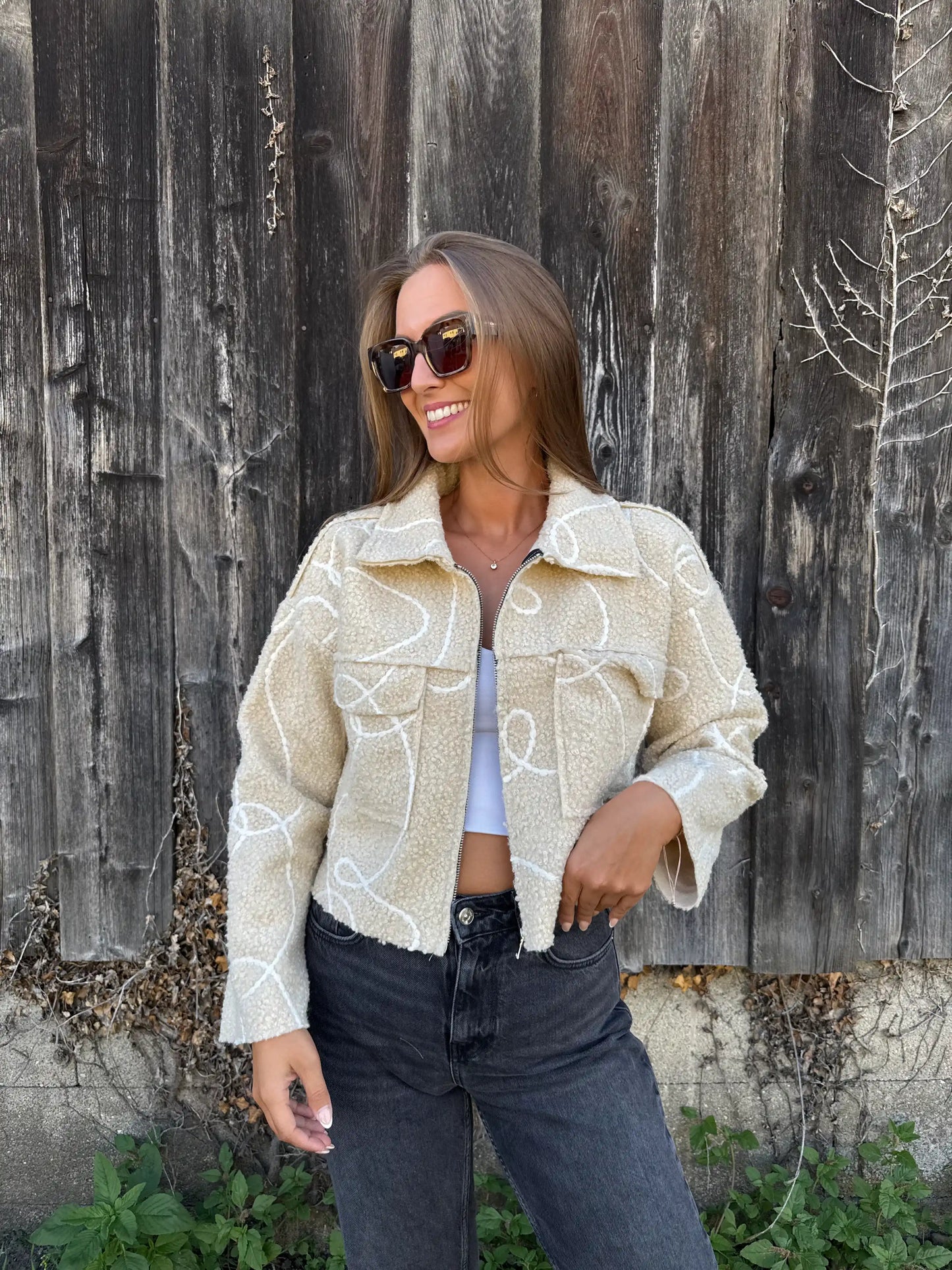 Teddyjacke "Structure" Beige