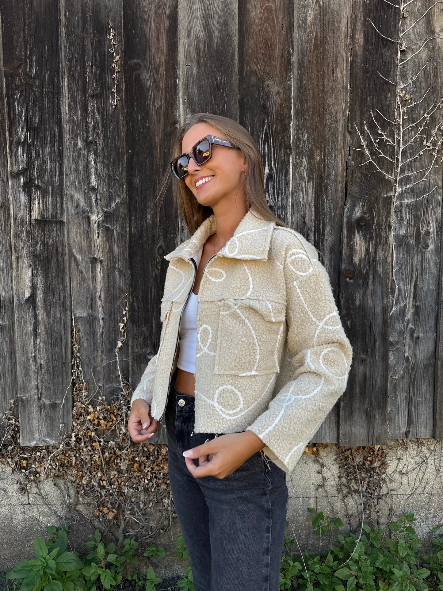 Teddyjacke "Structure" Beige