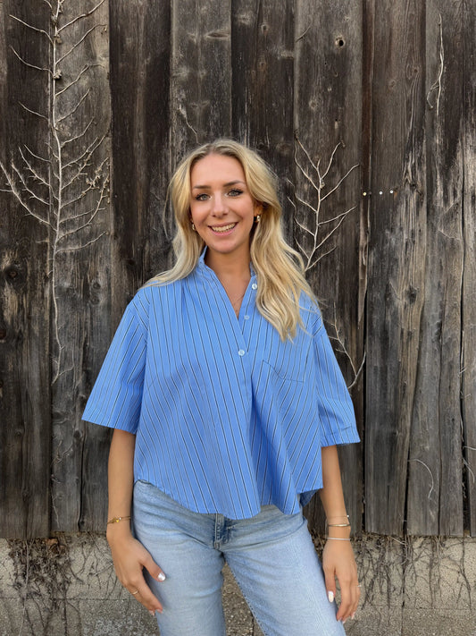 Crop-Bluse "Pinstripe" Blau