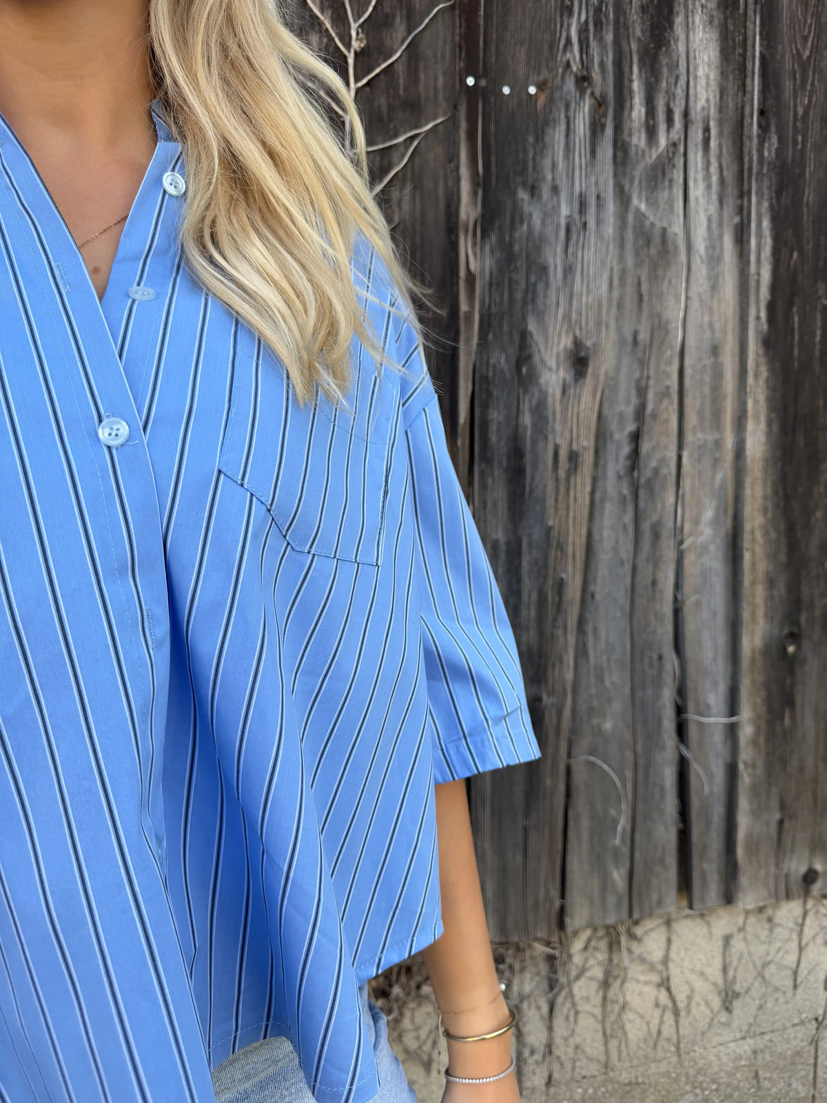 Crop-Bluse "Pinstripe" Blau