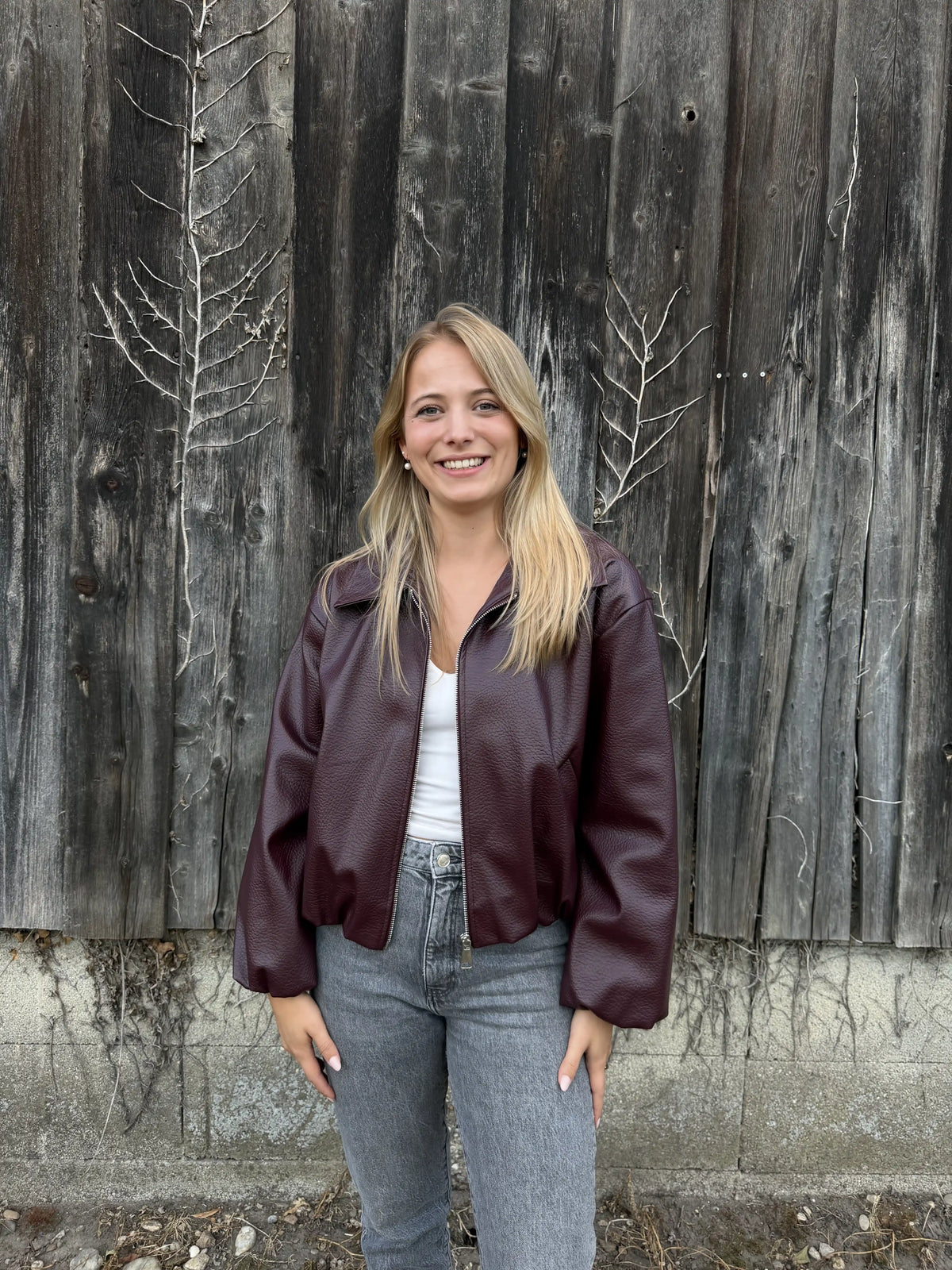 Bomberjacke "Leather" Weinrot