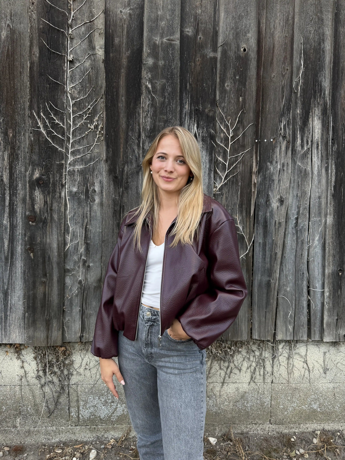 Bomberjacke "Leather" Weinrot