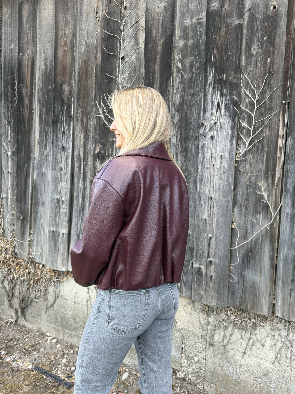 Bomberjacke "Leather" Weinrot