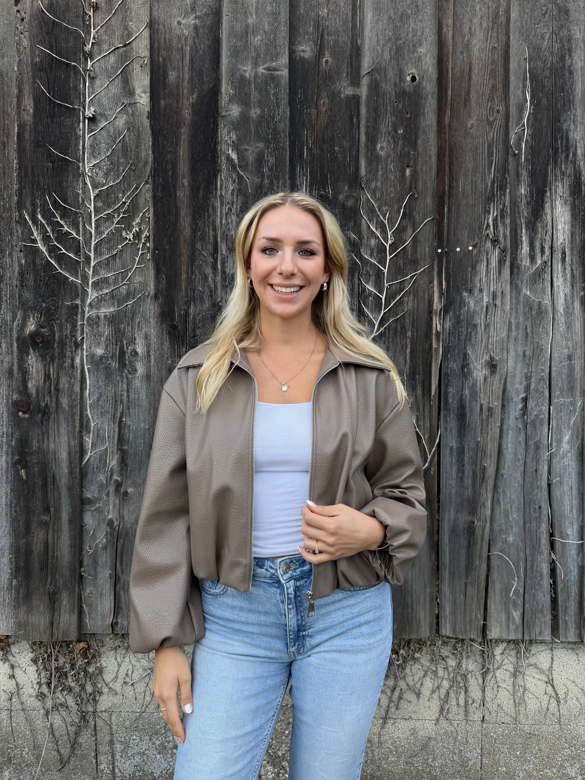 Bomberjacke "Leather" Taupe