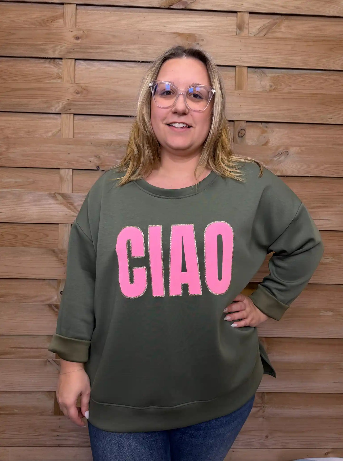 Scuba-Shirt "Ciao" Olivegrün