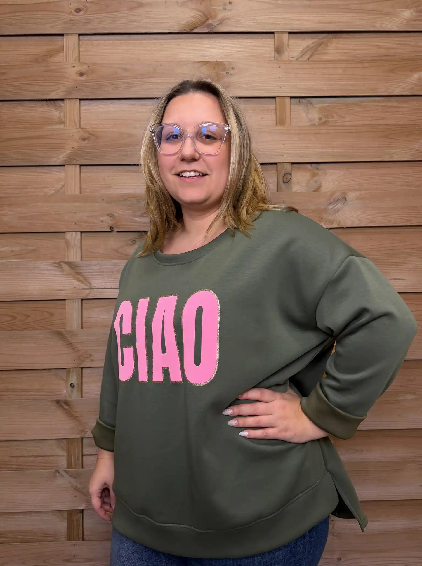 Scuba-Shirt "Ciao" Olivegrün