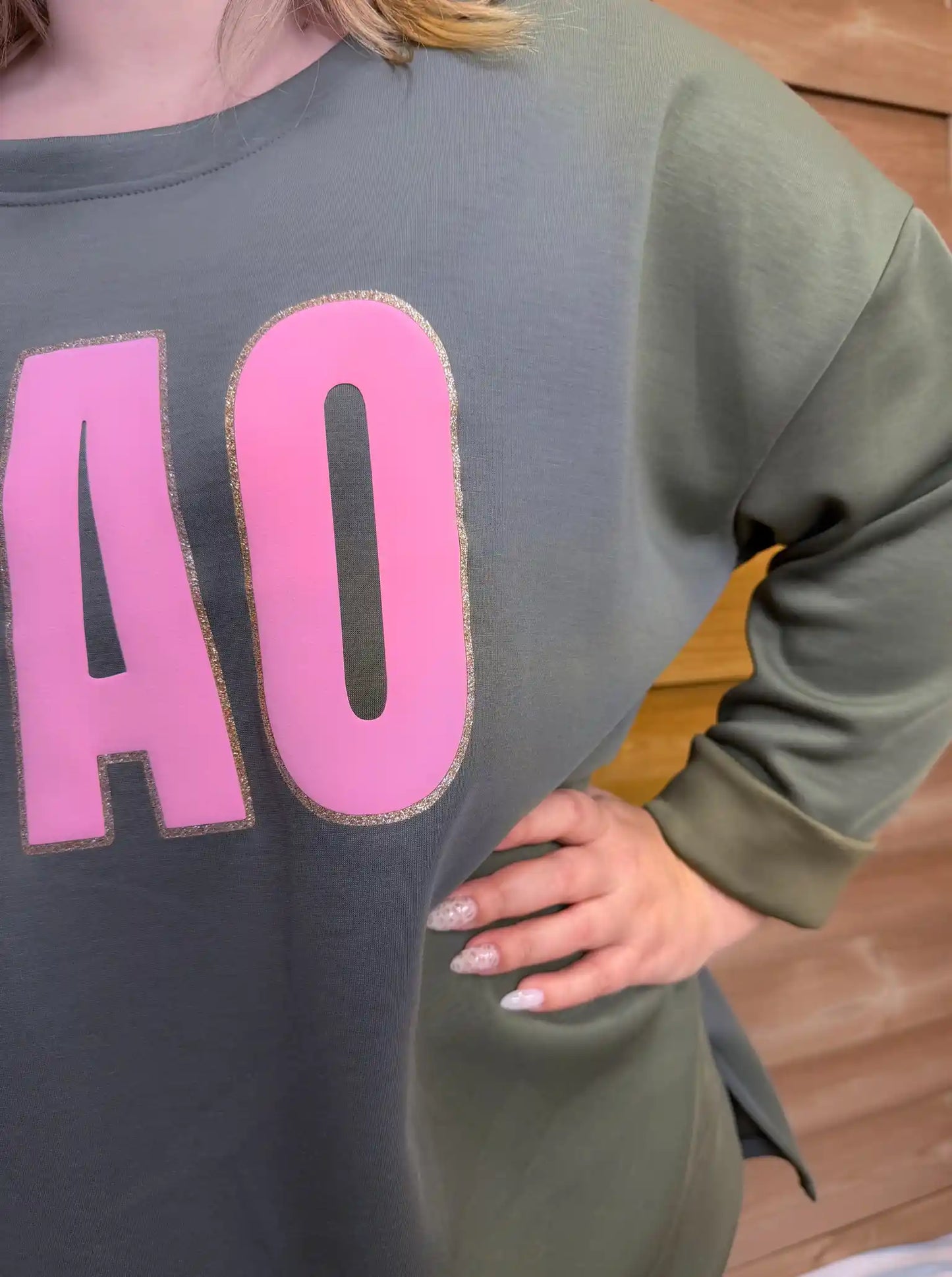 Scuba-Shirt "Ciao" Olivegrün