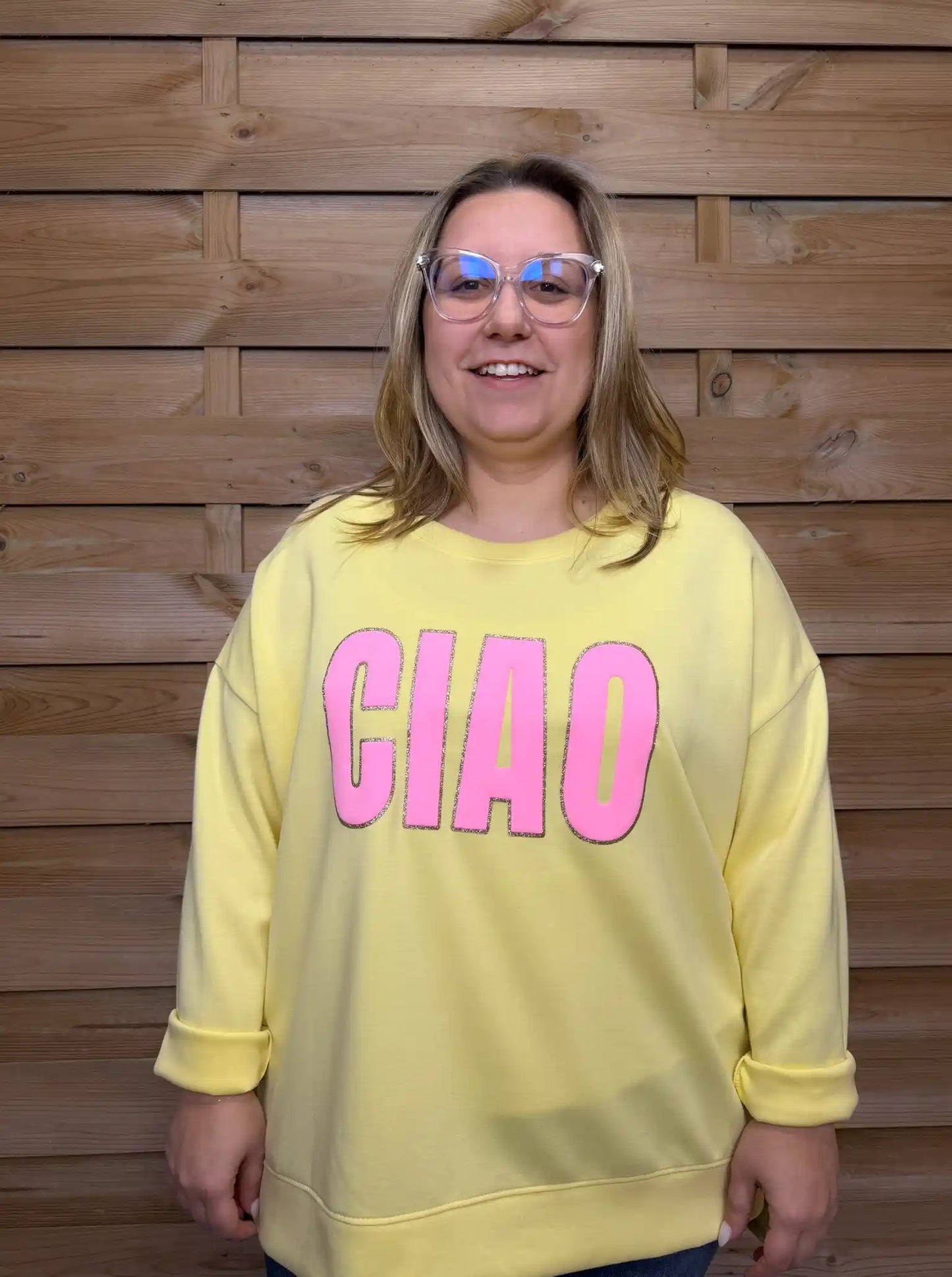 Scuba-Shirt "Ciao" Pastellgelb