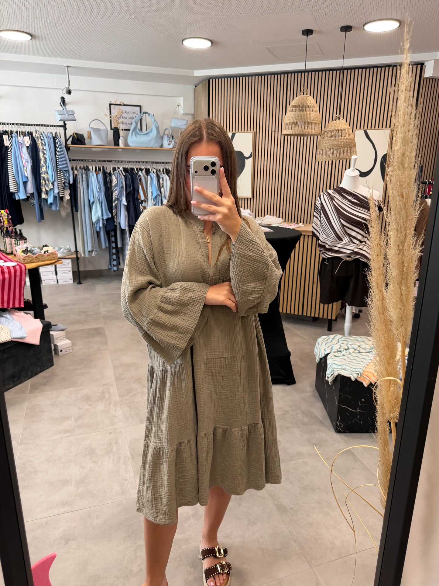 Musselinkleid "Jola" Taupe