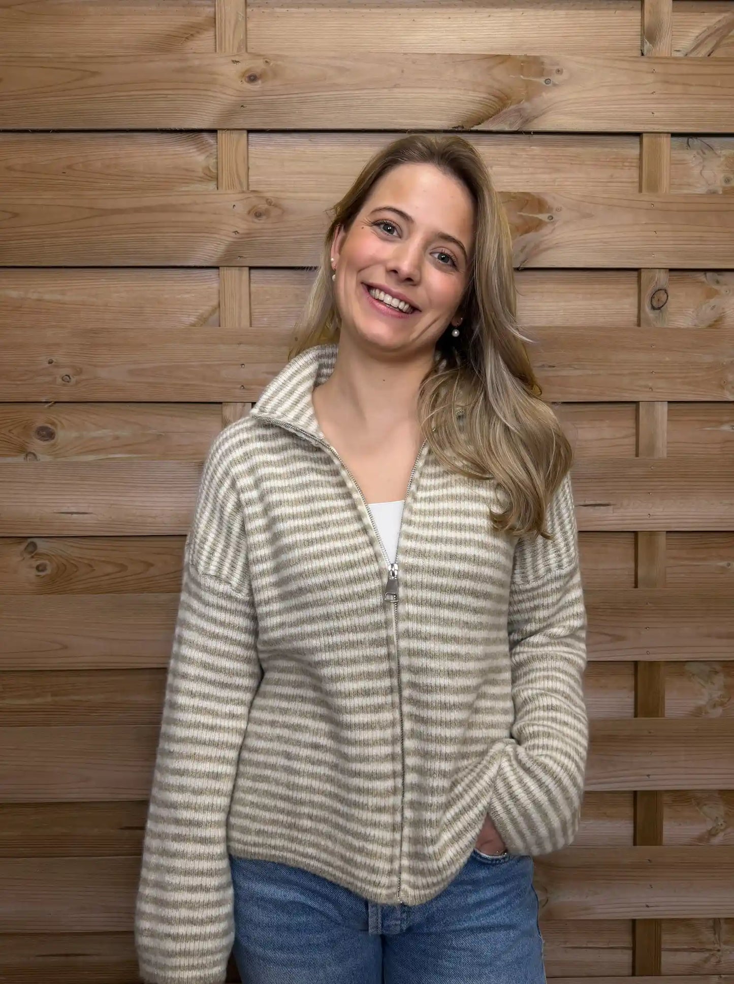 Zippweste "Streifen" Taupe