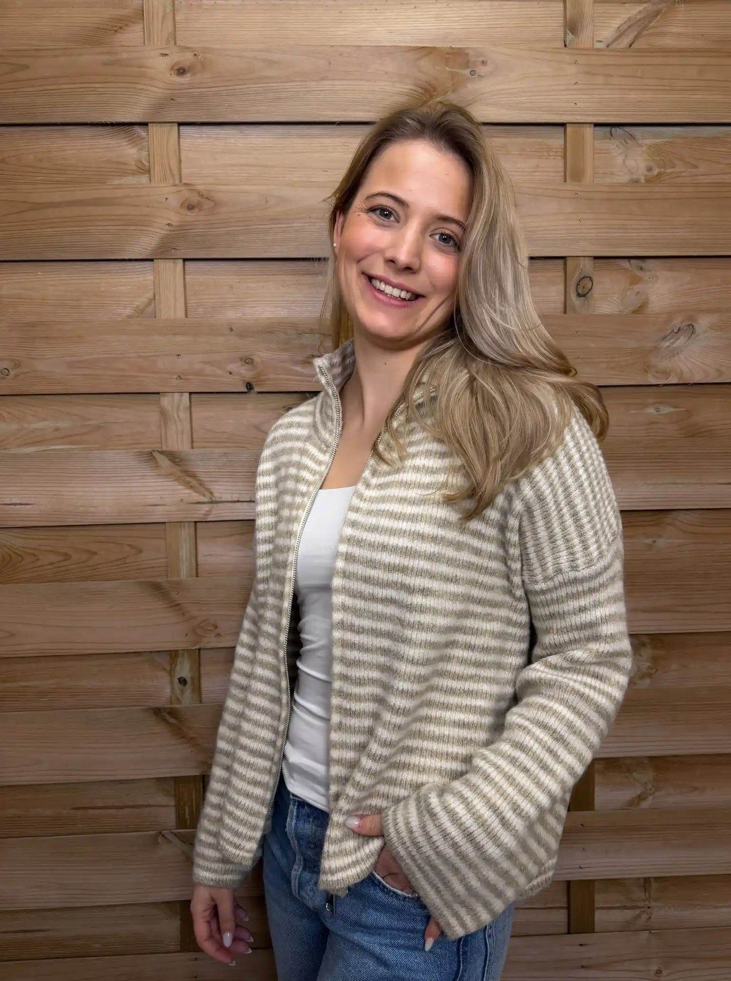 Zippweste "Streifen" Taupe