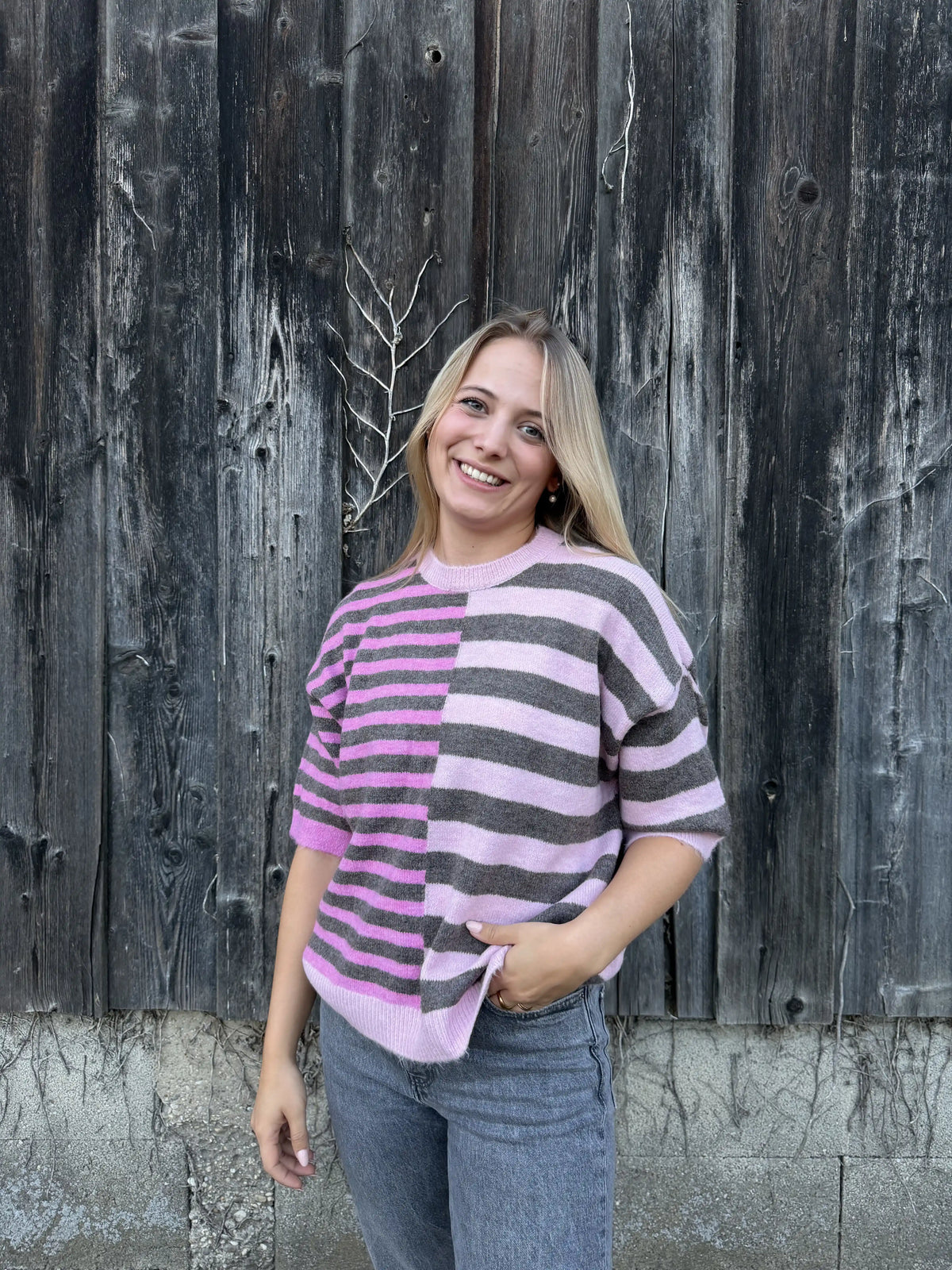 Pullover "Split Stripe" Taupe