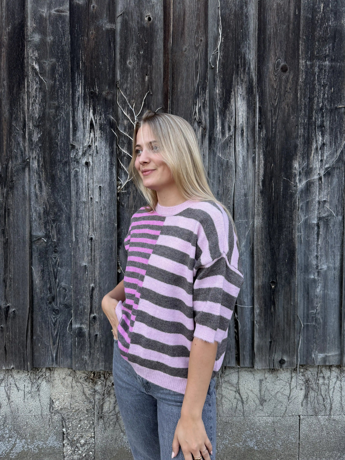 Pullover "Split Stripe" Taupe