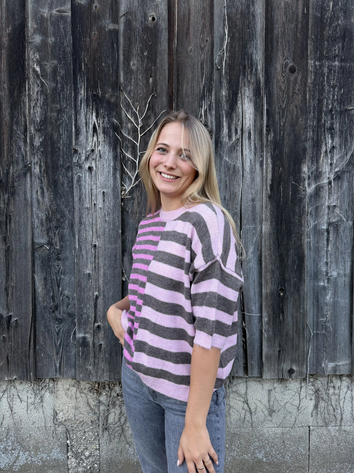 Pullover "Split Stripe" Taupe