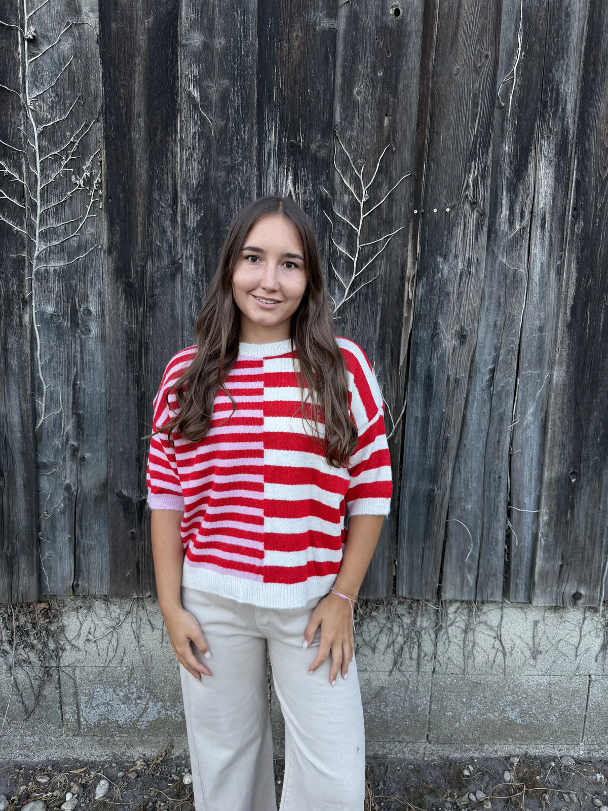 Pullover "Split Stripe" Rot